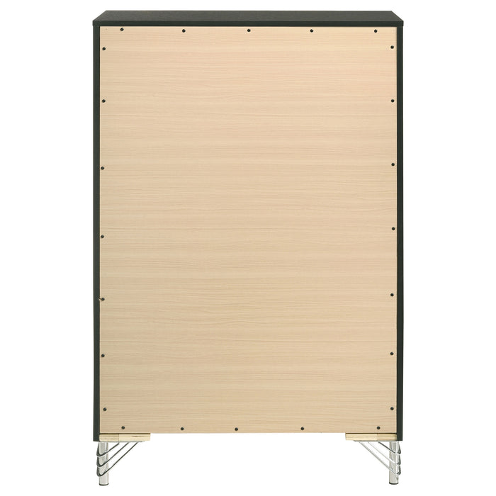 Black Lucia 5-drawer bedroom chest of drawers by CoasterEveryday, featuring sleek design and ample storage space.