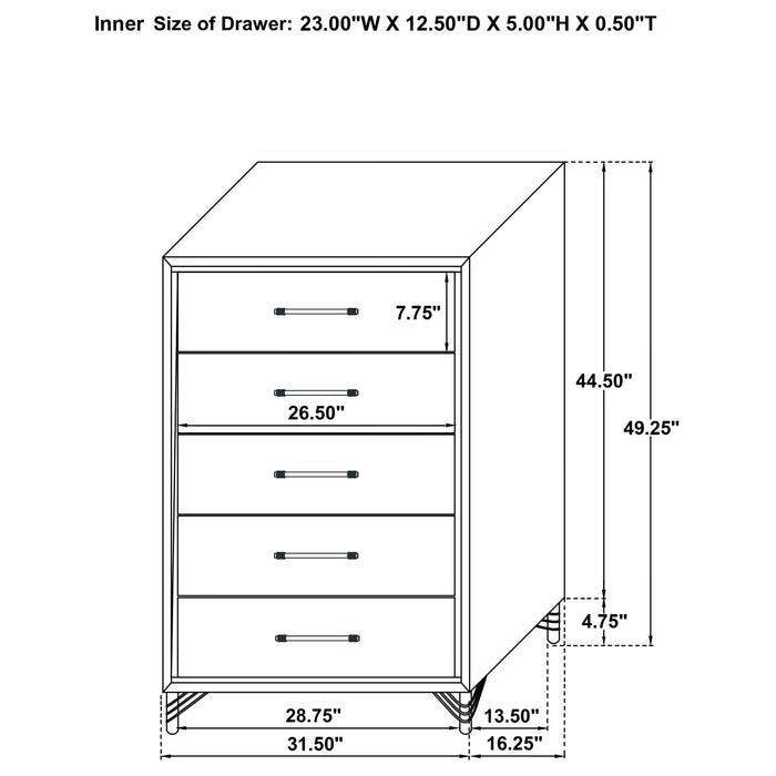 Lucia 5-drawer Bedroom Chest of Drawers Black