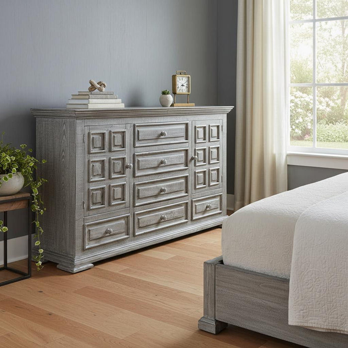 Solid Wood 6 Drawer Triple Dresser - Gray