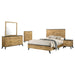 Natural pine Kaywood 5-piece queen bedroom furniture set featuring a bed, dresser, and matching nightstands in a modern design.