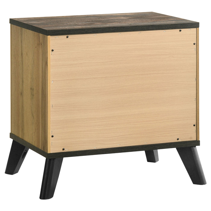 Natural pine Kaywood 4-piece twin bedroom set by CoasterEveryday, including bed frame, dresser, nightstand, and mirror.