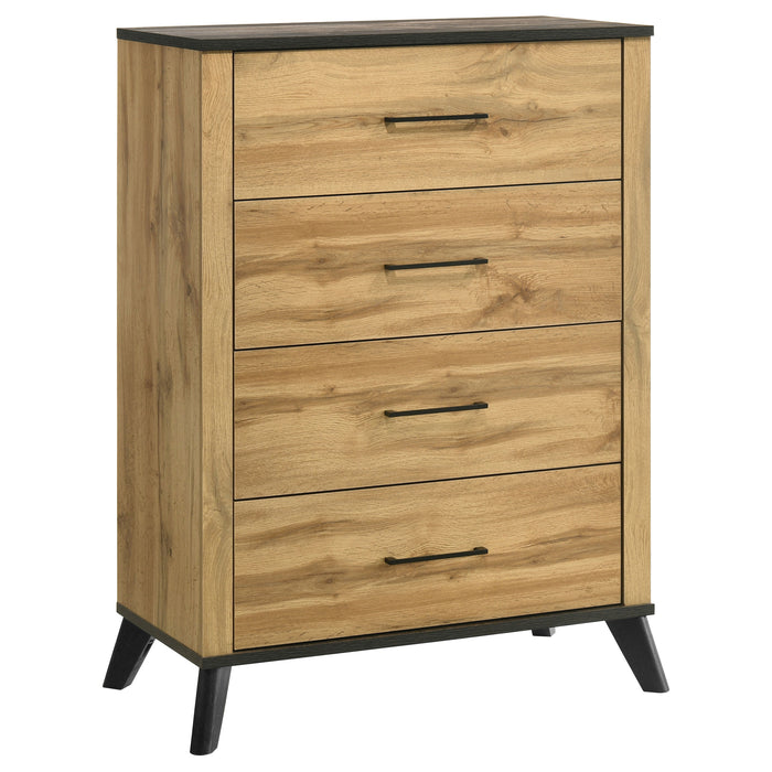 CoasterEveryday Kaywood 5-piece twin bedroom furniture set in natural pine, including bed, dresser, and nightstands.
