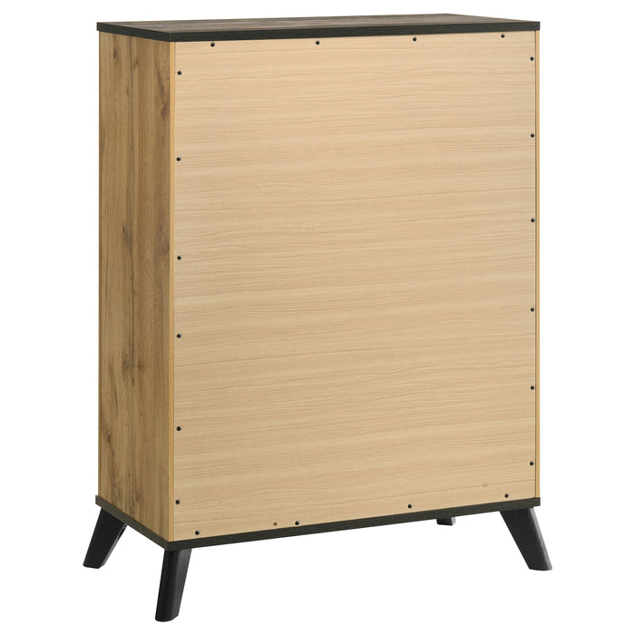 CoasterEveryday Kaywood 5-piece twin bedroom set in natural pine, includes bed frame, dresser, and matching furniture pieces.