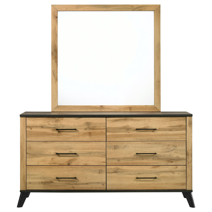 Natural pine Kaywood 6-drawer dresser with matching mirror, crafted by CoasterEveryday, featuring a classic furniture design.