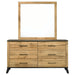 Natural pine Kaywood 6-drawer dresser with matching mirror, crafted by CoasterEveryday, featuring a classic furniture design.