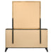 Natural pine Kaywood 6-drawer dresser with matching mirror, crafted for elegant bedroom storage and style.