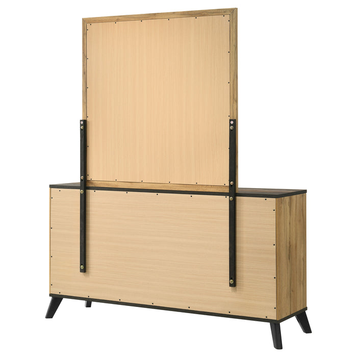 Natural pine Kaywood 6-drawer dresser with matching mirror, wooden furniture by CoasterEveryday.