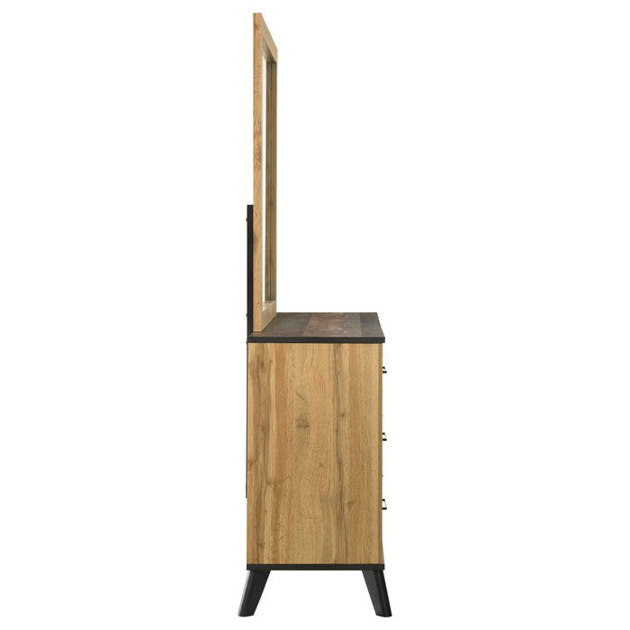 Natural pine Kaywood 6-drawer dresser with matching mirror, modern wooden furniture by CoasterEveryday.