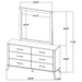 Natural pine Kaywood 6-drawer dresser with matching mirror, featuring a sleek, modern furniture design from CoasterEveryday.