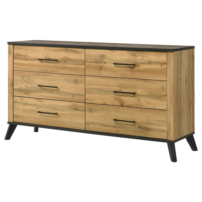 Natural pine Kaywood 6-drawer dresser cabinet with sleek design, featuring spacious drawers and sturdy construction.