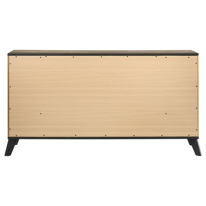 Natural pine Kaywood 6-drawer dresser cabinet featuring sleek handles and a spacious storage design, made by CoasterEveryday.
