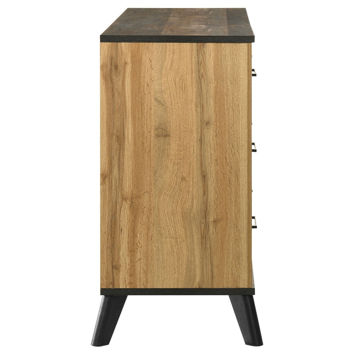 Natural pine Kaywood 6-drawer dresser cabinet with sleek design and sturdy construction, ideal for bedroom storage.