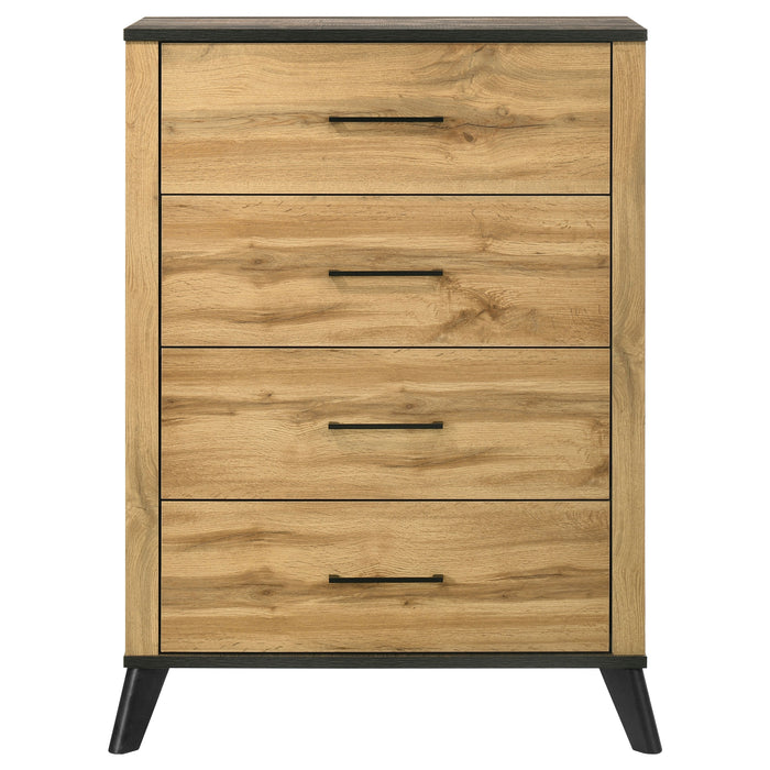 Natural pine Kaywood 4-drawer bedroom chest of drawers by CoasterEveryday, featuring a sturdy wooden furniture design.