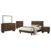 CoasterEveryday Glenwood 5-piece Eastern King bedroom furniture set in warm brown with a bed, nightstands, and dresser.