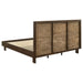 Eastern King bedroom set by CoasterEveryday featuring warm brown wood finish, including bed frame, nightstands, dresser, and mirror.
