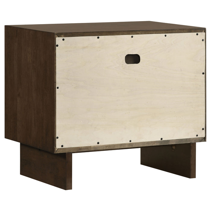 Glenwood 5-piece Eastern King bedroom set by CoasterEveryday in warm brown, includes bed frame, nightstands, and dresser with wood finish.