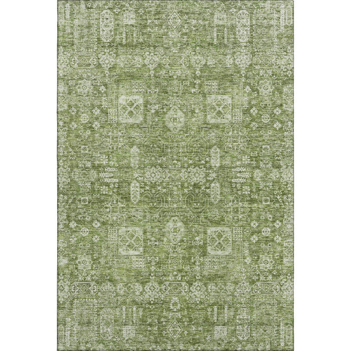 10' X 14' Floral Washable Area Rug With UV Protection (653350) - Artichoke Green / Ivory