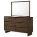 Warm brown Glenwood 6-drawer dresser with matching mirror by CoasterEveryday, showcasing a sturdy wooden furniture set.