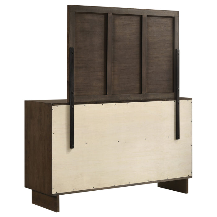 Warm brown Glenwood 6-drawer dresser with matching mirror, wooden furniture piece by CoasterEveryday.