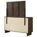 Warm brown Glenwood 6-drawer dresser with matching mirror, made of wood, showcasing sleek furniture design.