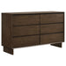 Warm brown Glenwood 6-drawer dresser cabinet by CoasterEveryday, showcasing sleek wood finish and spacious storage drawers.