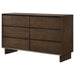 Warm brown Glenwood 6-drawer dresser from CoasterEveryday, featuring sleek wood finish and spacious storage drawers.
