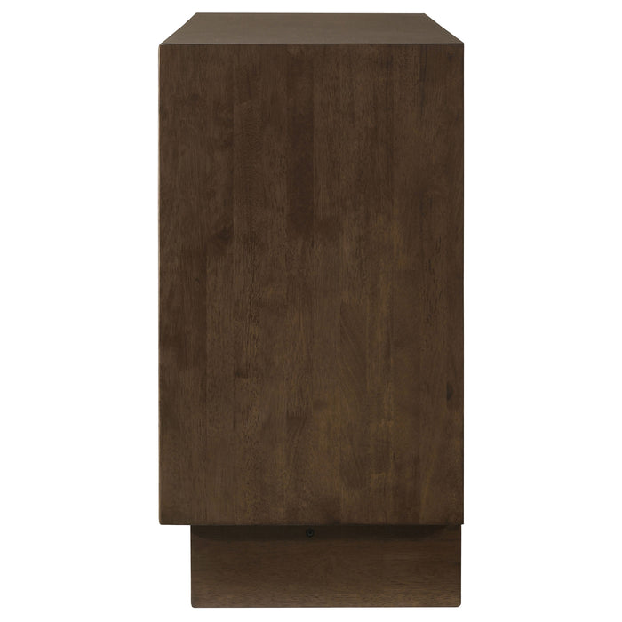 CoasterEveryday Glenwood 6-drawer dresser in warm brown wood finish, featuring sleek handles and spacious storage drawers.