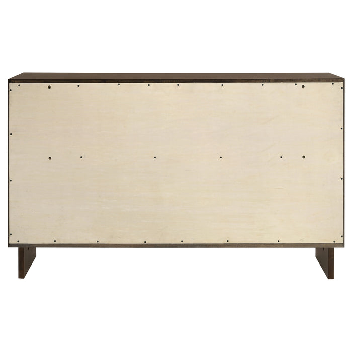 Warm brown Glenwood 6-drawer dresser cabinet by CoasterEveryday, featuring sleek wood finish and spacious storage drawers.
