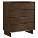 CoasterEveryday Glenwood 4-drawer chest of drawers in warm brown wood finish, showing the front view with sleek drawer handles.