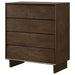 Warm brown Glenwood 4-drawer chest of drawers by CoasterEveryday, showing the sleek wooden furniture with four spacious drawers.