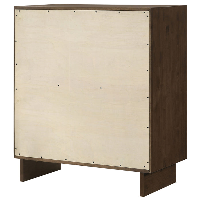 Warm brown Glenwood 4-drawer chest of drawers by CoasterEveryday, showing a sleek wooden furniture piece with four spacious drawers.