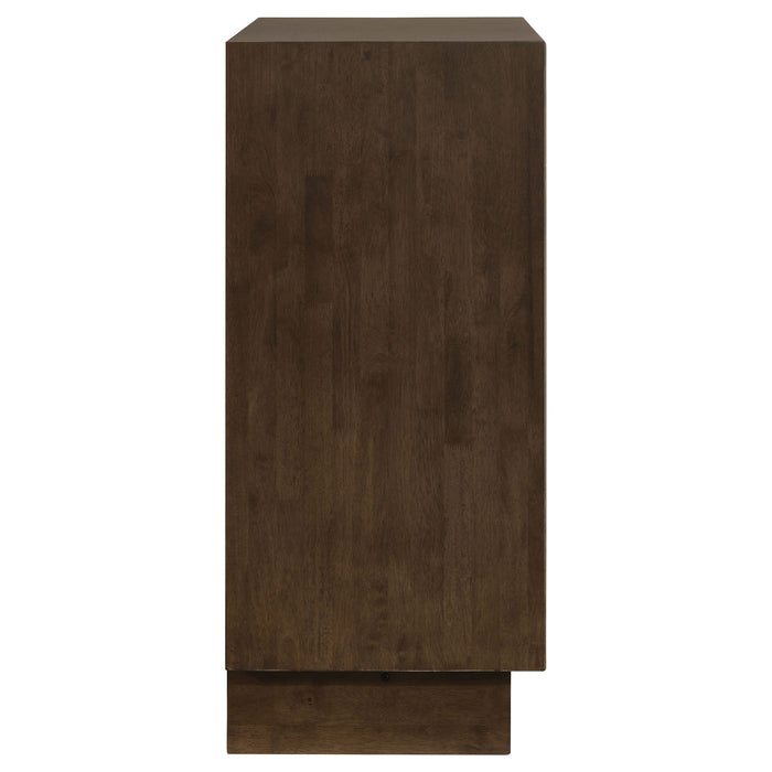 Warm brown Glenwood 4-drawer chest of drawers by CoasterEveryday, showcasing a wooden furniture piece with four spacious drawers.