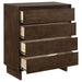 CoasterEveryday Glenwood 4-drawer chest of drawers in warm brown wood finish, showing the front view with drawer handles and smooth surface.