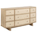 Kailani 4-piece California King bedroom set by CoasterEveryday featuring beige oak finish, includes bed, dresser, and nightstands.