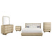 CoasterEveryday Kailani California King bedroom set in beige oak, includes bed frame, nightstands, dresser, and mirror, all in matching wood finish.