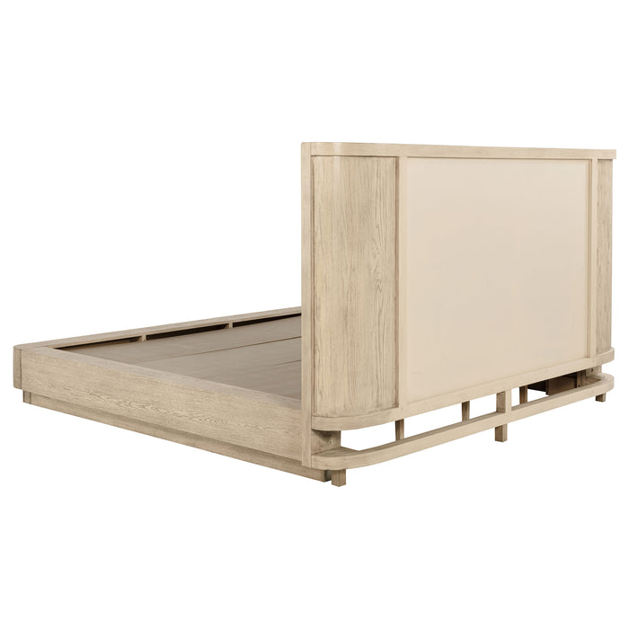 Kailani 5-piece California King bedroom furniture set by CoasterEveryday with beige oak finish, includes bed, nightstands, and dresser.