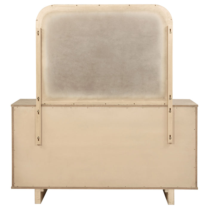 Kailani beige oak 9-drawer dresser with matching mirror, modern furniture by CoasterEveryday showing storage drawers and sleek design