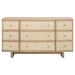 Beige oak Kailani 9-drawer dresser cabinet by CoasterEveryday, showing a spacious furniture piece with sleek drawer handles.