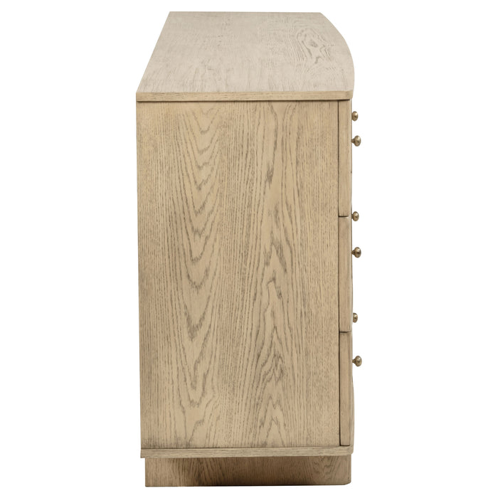 Kailani beige oak 9-drawer dresser cabinet by CoasterEveryday with wooden finish and modern design, featuring multiple spacious drawers.