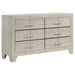 CoasterEveryday Trenton 4-piece Eastern King bedroom set with rustic cream finish, including bed frame, nightstands, and dresser.