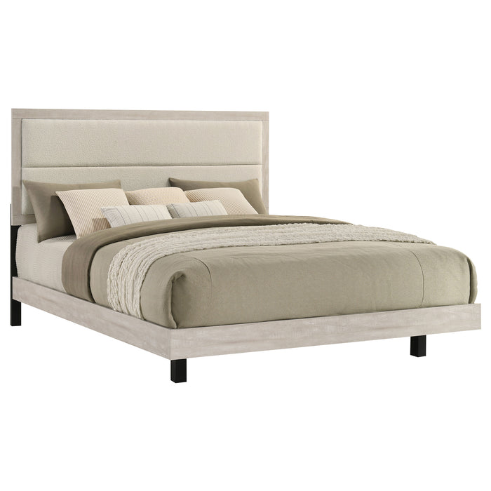 Rustic cream Trenton 54-inch wood eastern king panel bed by CoasterEveryday, showcasing a sturdy wooden frame with panel headboard.