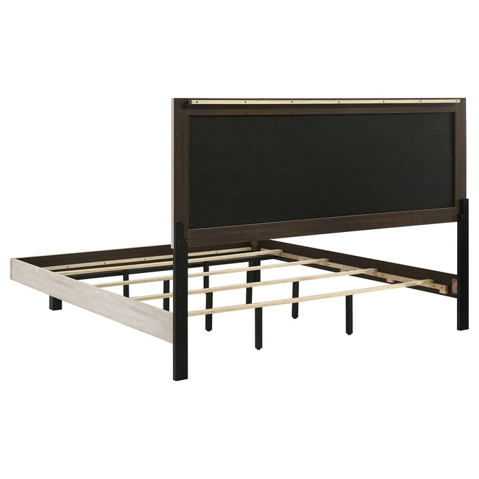 Rustic cream Trenton 54-inch wood Eastern King panel bed by CoasterEveryday with a classic wooden design and paneled headboard.