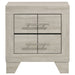 Rustic cream Trenton 2-drawer nightstand by CoasterEveryday, showing a wooden bedside table with metal handles and a classic design.