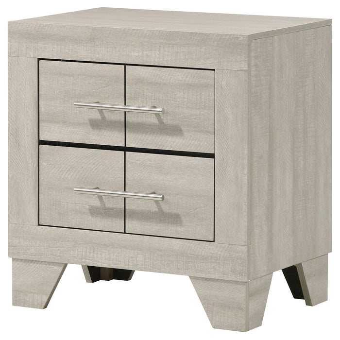 Rustic cream Trenton 2-drawer nightstand by CoasterEveryday, showcasing wooden texture and modern bedside furniture design.