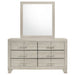 Rustic cream CoasterEveryday Trenton 6-drawer bedroom dresser with attached mirror and wood finish, showcasing a modern bedroom furniture piece.