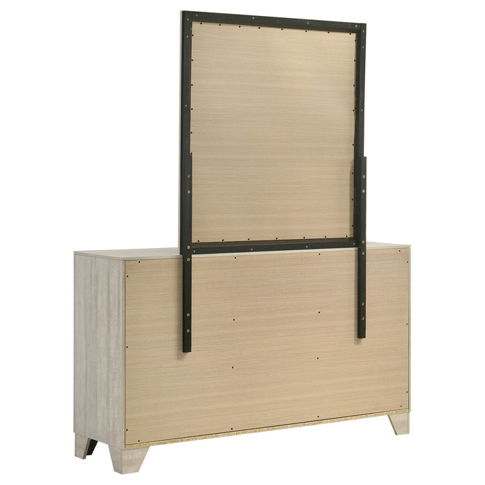 Rustic cream CoasterEveryday Trenton 6-drawer bedroom dresser with attached mirror, wood finish, and classic furniture design