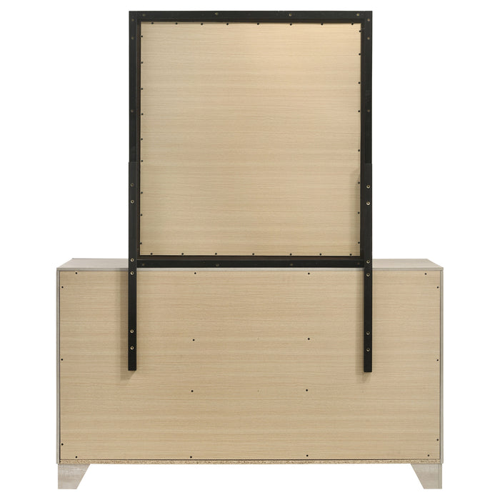 Rustic cream CoasterEveryday Trenton 6-drawer bedroom dresser with attached mirror and wooden handles, showcasing its elegant furniture design.