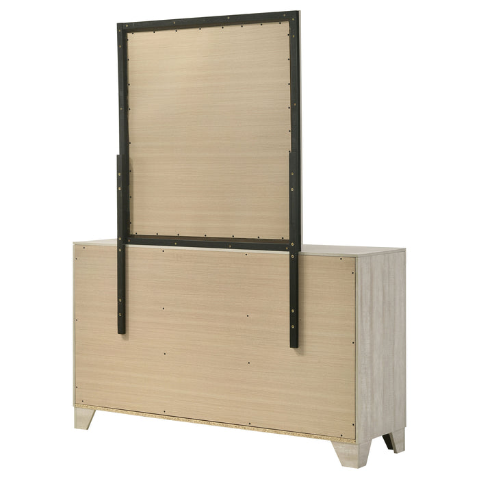 Rustic cream Trenton 6-drawer bedroom dresser with attached mirror, made by CoasterEveryday, showcasing wood grain and elegant design.