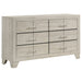 Rustic cream CoasterEveryday Trenton 6-drawer bedroom dresser with sleek handles and wooden finish, ideal for modern bedroom storage.