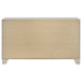 Rustic cream CoasterEveryday Trenton 6-drawer bedroom dresser with black metal handles and wood grain finish.